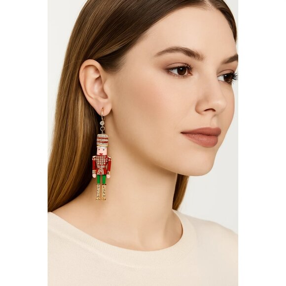 Betsey Johnson Nutcracker Crystal Mismatch Earrings Red Multi NWT - Picture 3 of 8